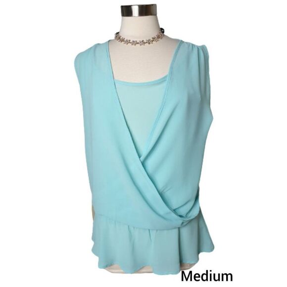 Women's Sleeveless Blouse Draped Wrap Front Ruffle Dressy Top Medium NWOT - Picture 1 of 6